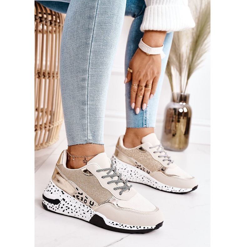 PS1 Tênis feminino cunha dourado Avery bege 1