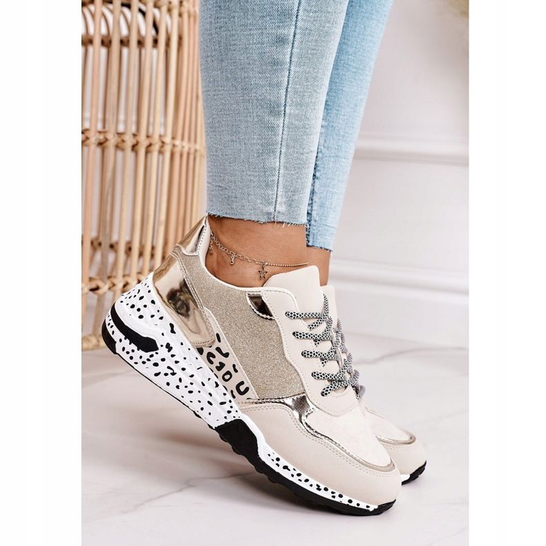 PS1 Tênis feminino cunha dourado Avery bege 2