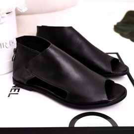 Nicole Sandálias lisas de couro feminino pretas Natalie preto 1