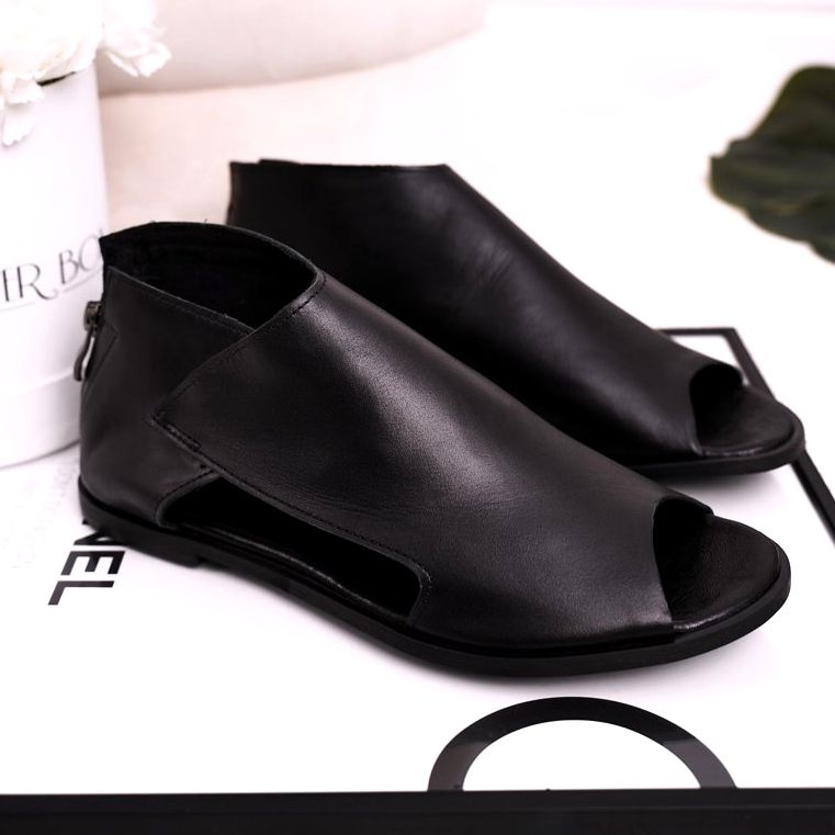 Nicole Sandálias lisas de couro feminino pretas Natalie preto 1