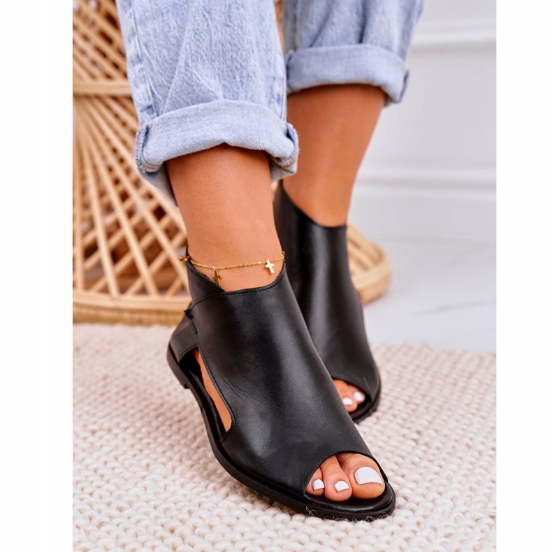 Nicole Sandálias lisas de couro feminino pretas Natalie preto 3