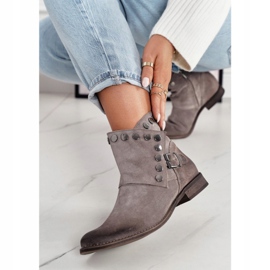 Botas femininas de camurça com fivela Cappuccino 1198 Exquisite marrom 2