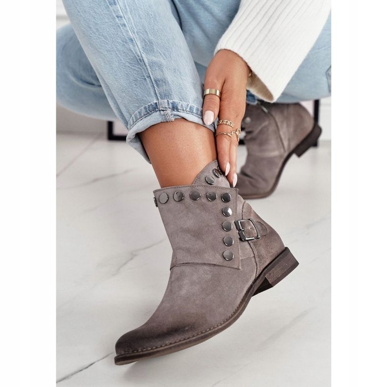 Botas femininas de camurça com fivela Cappuccino 1198 Exquisite castanho 2