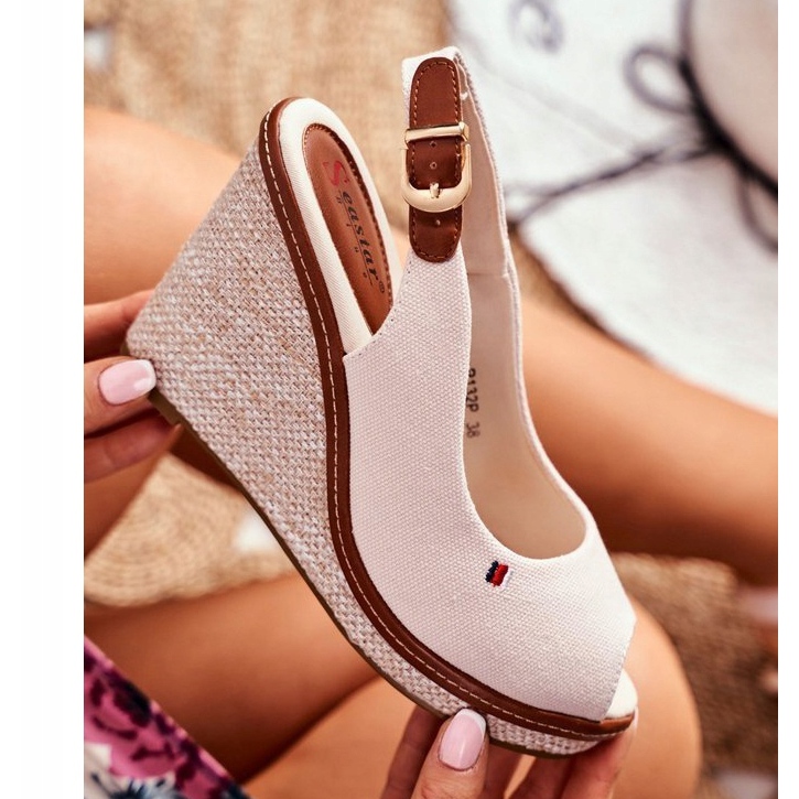 PS1 Sandálias Tommy Beige com Salto em Cunha Trançado bege 1