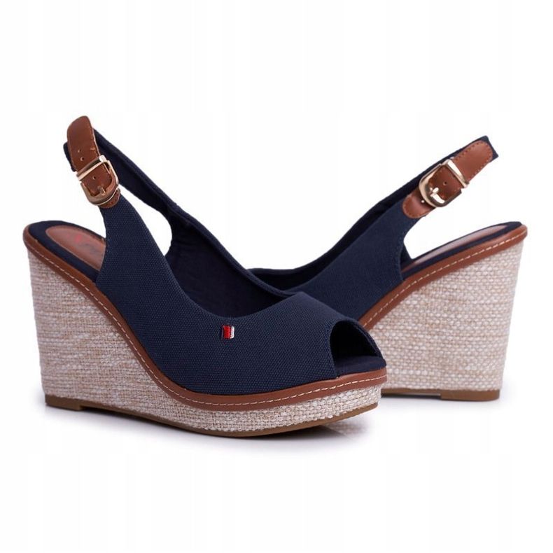 PS1 Sandálias Tommy Azul marinho com salto em cunha trançado 2