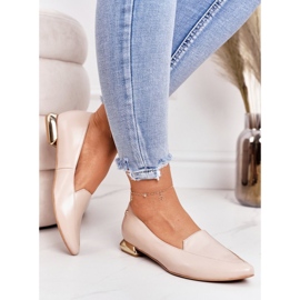 Mocassins femininos com salto dourado Laura Messi 2013 Bege 2