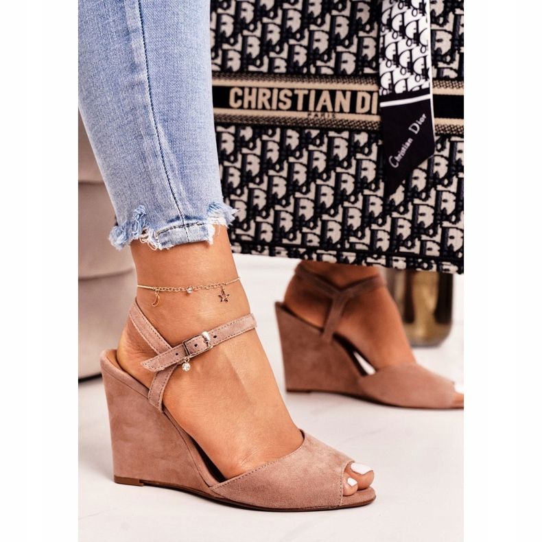 Sandálias de cunha de camurça Laura Messi 2253 pó rosa 1