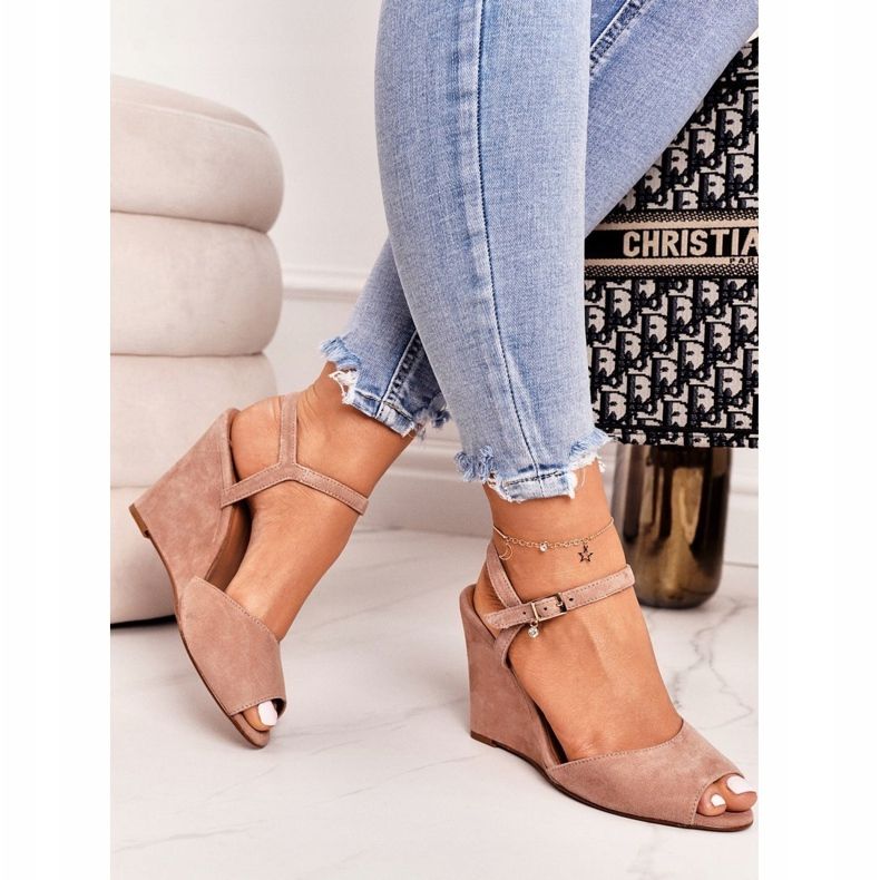 Sandálias de cunha de camurça Laura Messi 2253 pó rosa 2