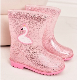 Galochas de brocado infantil com um cisne rosa prata 2