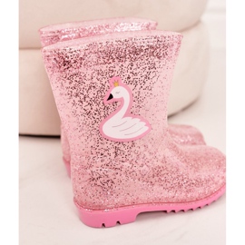 Galochas de brocado infantil com um cisne rosa prata 1