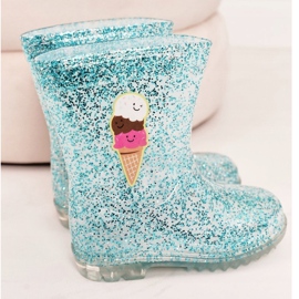 Wellies de brilho azul infantil com gelo prata 2