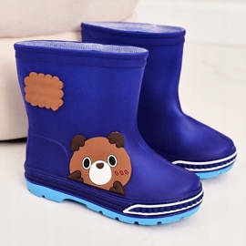 Botas de chuva infantil com ursinho de pelúcia azul marinho 2
