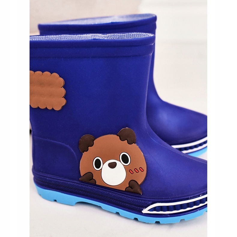 Botas de chuva infantil com ursinho de pelúcia azul marinho 1