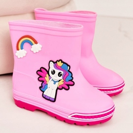 Galochas rosa infantil com um pônei 2 Galochas rosa infantil com um pônei 2