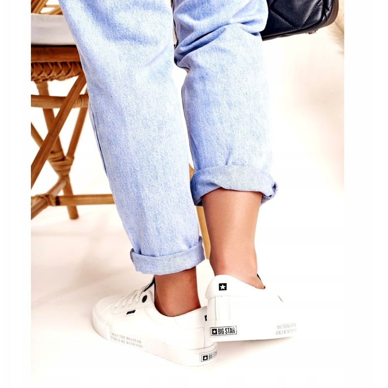 Tênis de couro feminino com a inscrição Big Star EE274316 branco preto 3