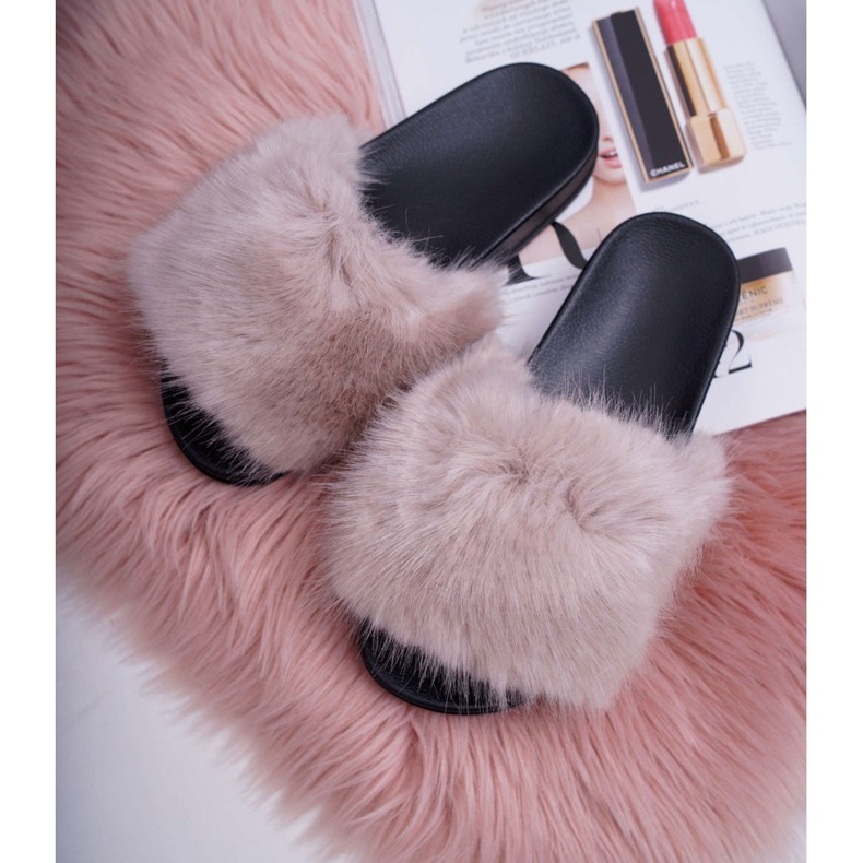 SEA Chinelos Bege Femininos com Pele NiceFur cinza 3