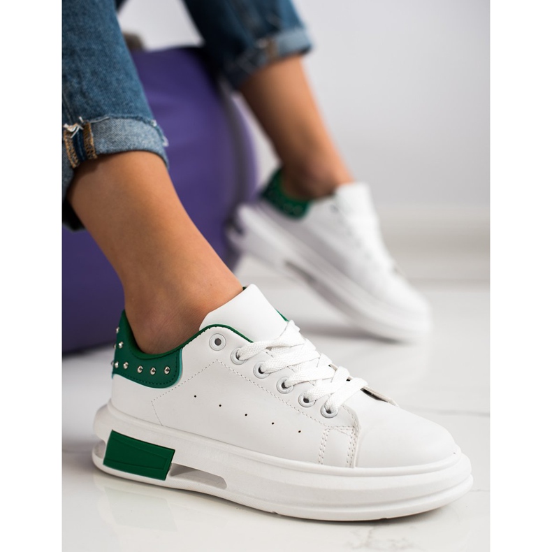 SHELOVET Tênis com tachas branco verde 2