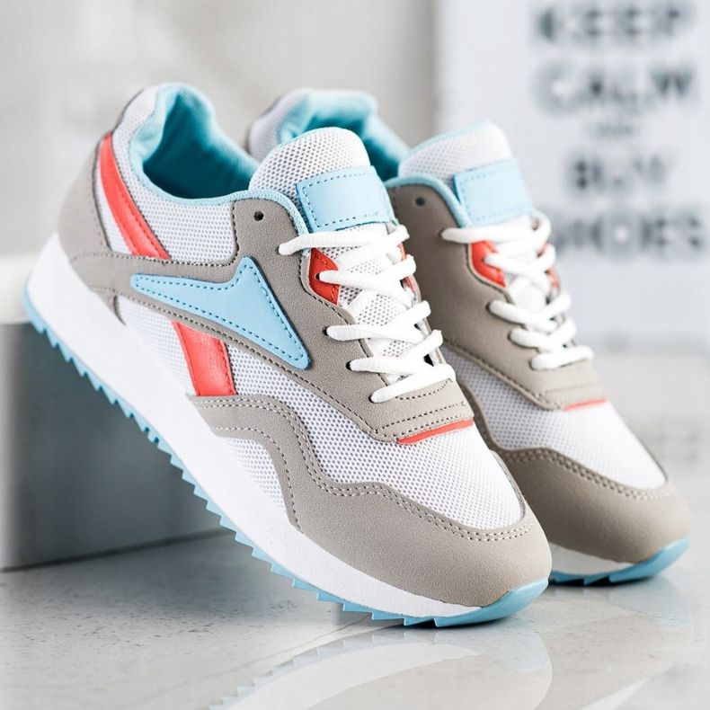 SHELOVET Calçados Esportivos Com Malha branco azul laranja cinza 2