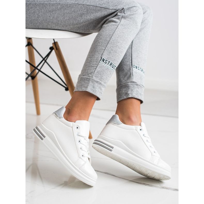 Diamantique Tênis cunha com brilho branco prata 1