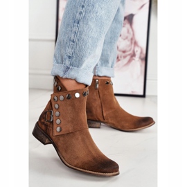 Exquisite Botas femininas de camurça com fivela de conhaque requintado 1198 marrom 1