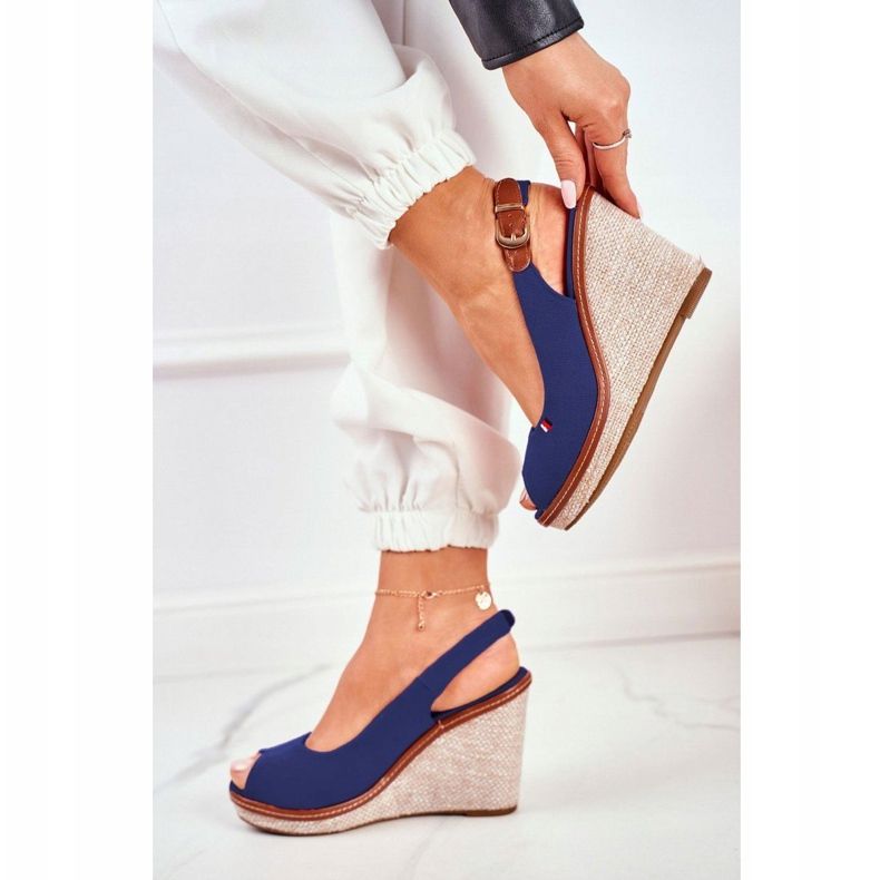 PS1 Sandálias Tommy Azul marinho com salto em cunha trançado 1