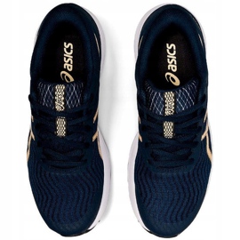 Tênis de corrida feminino Asics Patriot 12 azul marinho 1012A705 403 dourado 1