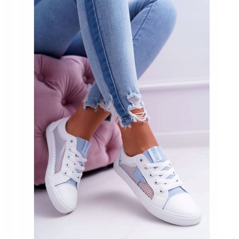 Tênis feminino com malha Big Star DD274689 branco-azul 2