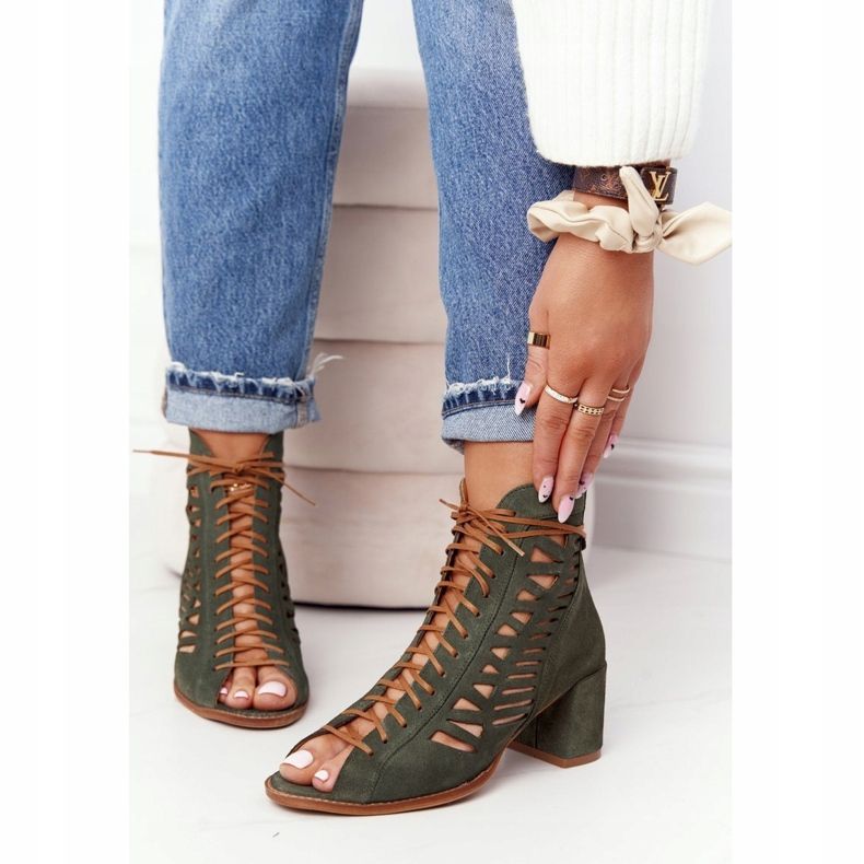 Botas femininas de couro camurça Maciejka verdes 04040-09 bege 2