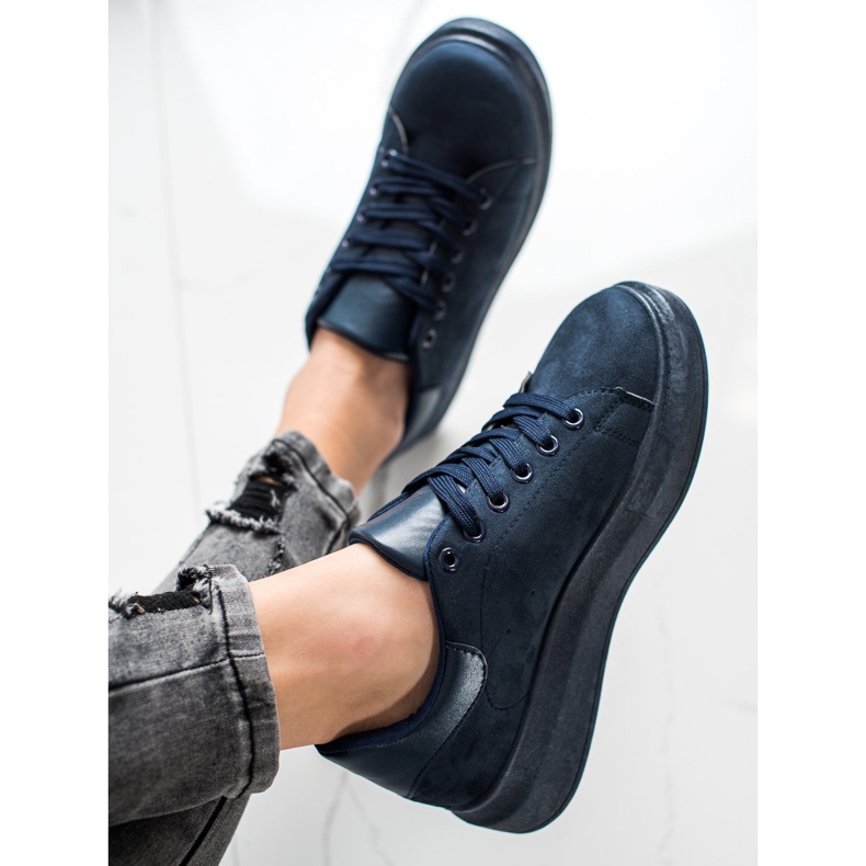 SHELOVET Tênis de camurça na plataforma azul marinho azul 2