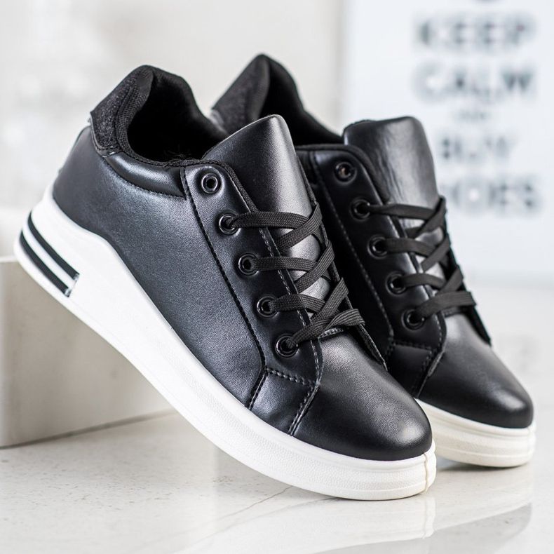 Diamantique Tênis cunha com brilho preto 1