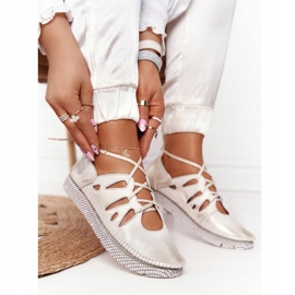 Sapatos femininos de couro Maciejka Beige-Gold 04449-25 bege dourado 2