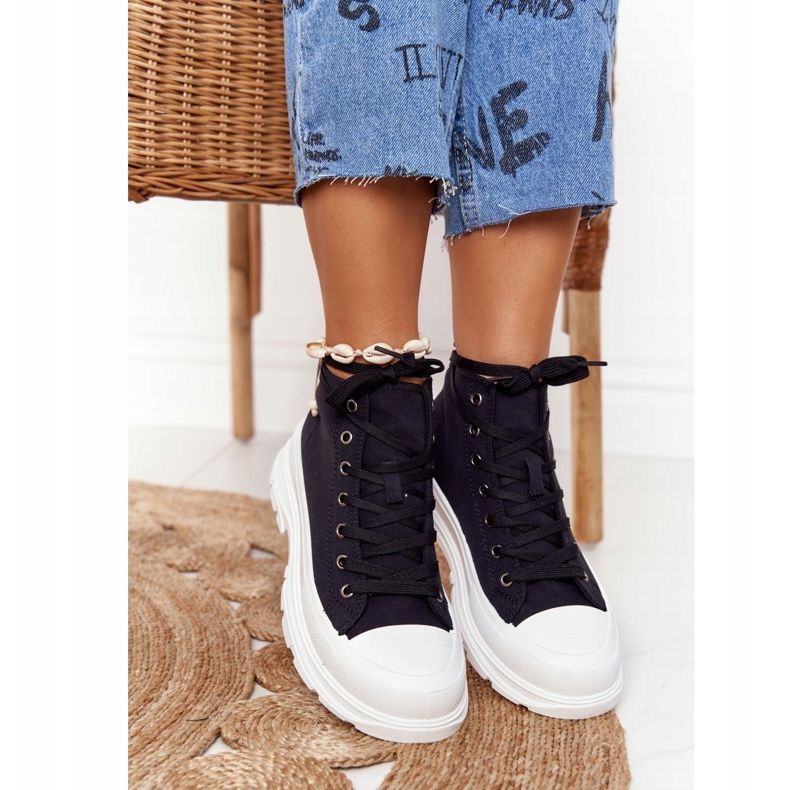 FB2 Tênis alto feminino com sola grande trissy preta preto 2