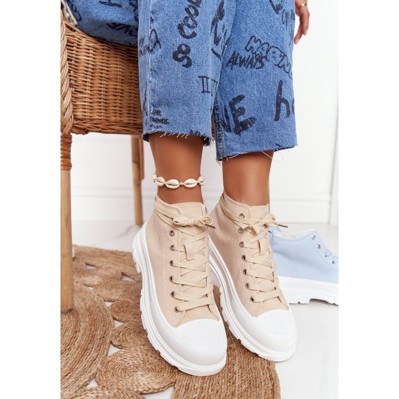 FB2 Tênis alto feminino trissy bege com sola grande 1