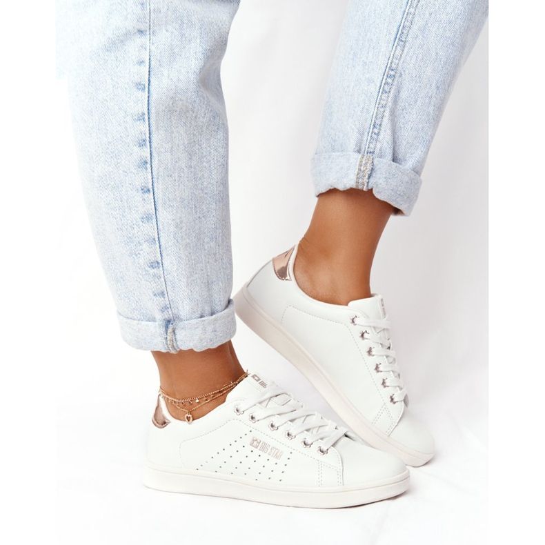 Tênis de couro feminino Big Star DD274583 White-Copper branco dourado 1