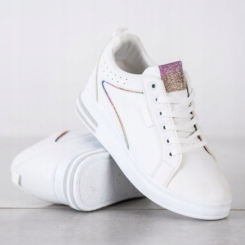 SHELOVET Sapatos Brancos Com Cunha Escondida 1 SHELOVET Sapatos Brancos Com Cunha Escondida 1