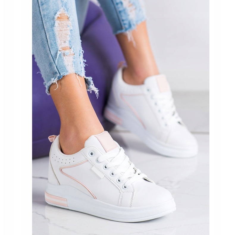 SHELOVET Sapatos Brancos Com Cunha Escondida 1 SHELOVET Sapatos Brancos Com Cunha Escondida 1