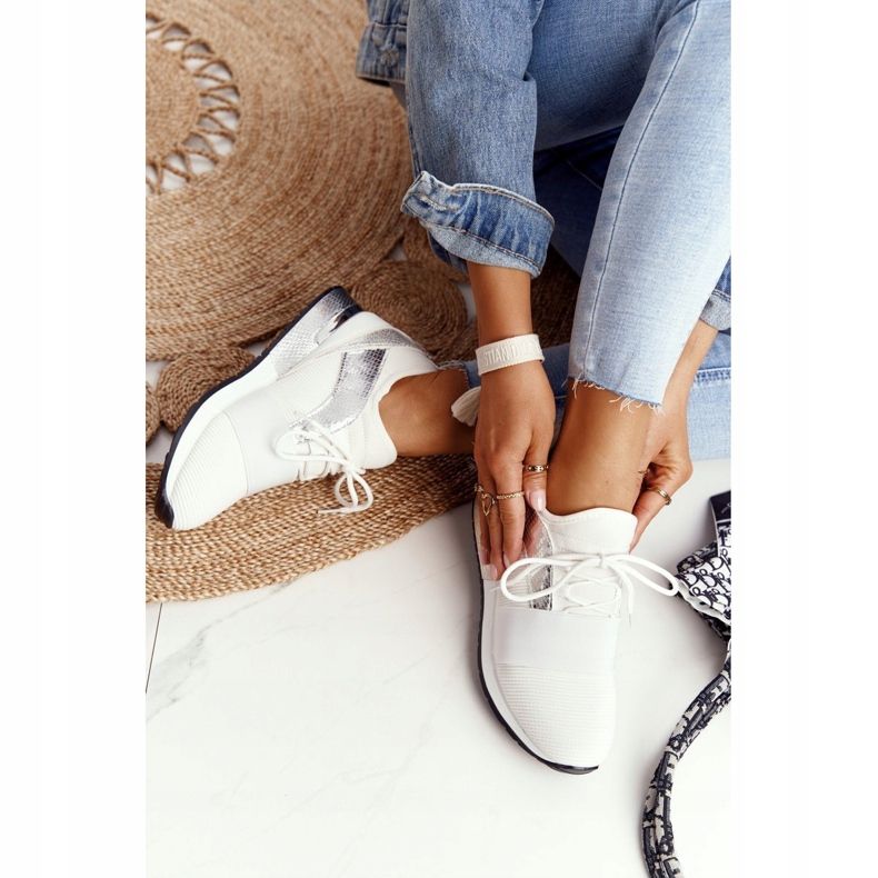 FB2 Calçados esportivos femininos tênis branco e prata neta 2