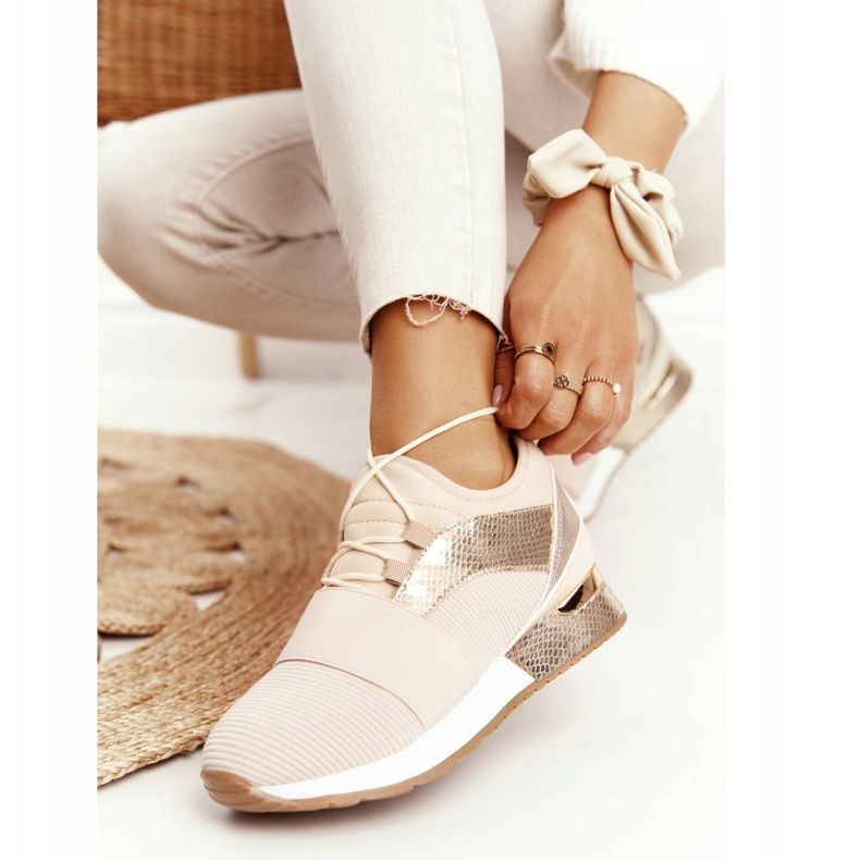 FB2 Calçados esportivos femininos, tênis, bege e ouro neta dourado 1