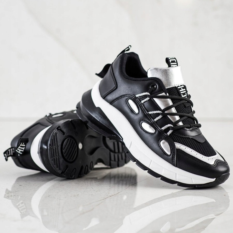 SHELOVET Tênis elegantes de couro ecológico preto prata 2