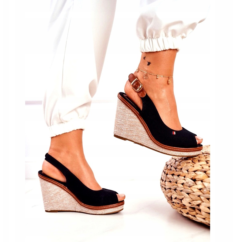 PS1 Sandálias Tommy Black Braided Wedge castanho preto 3