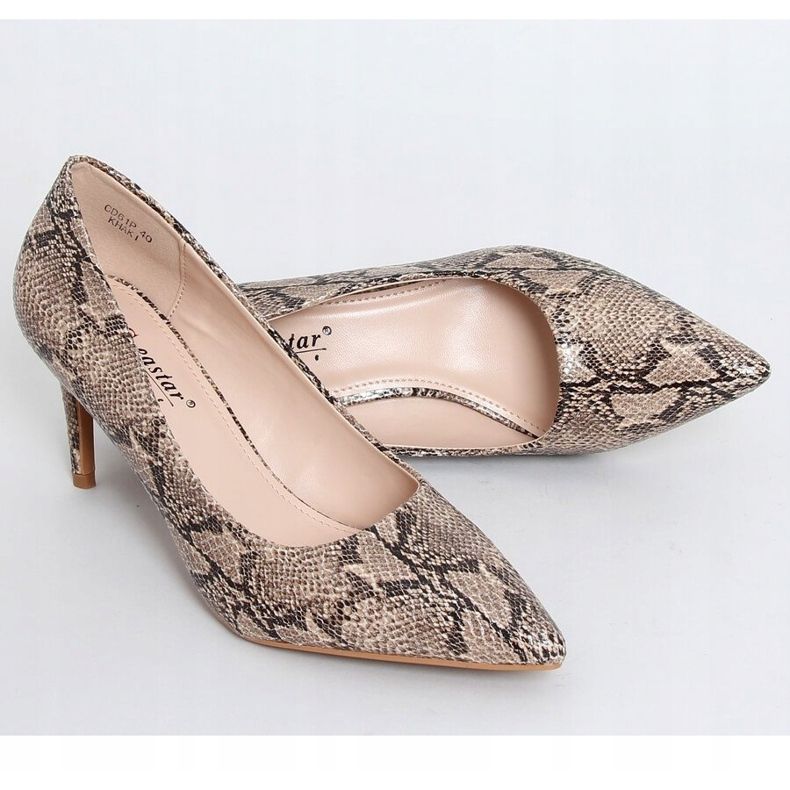 Salto alto feminino pele de cobra bege CD61P Khaki cáqui 1
