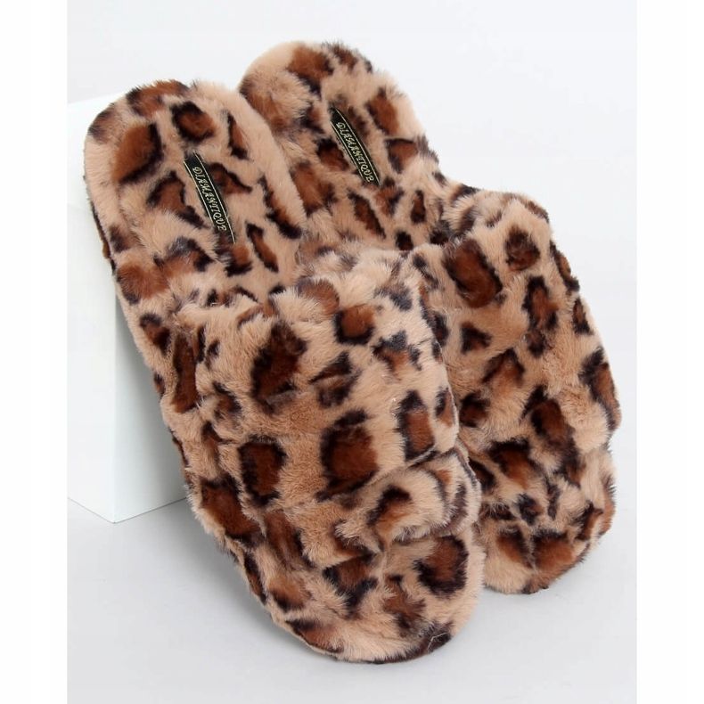 Chinelos femininos Brown X8130 Leopard com elástico castanho 1