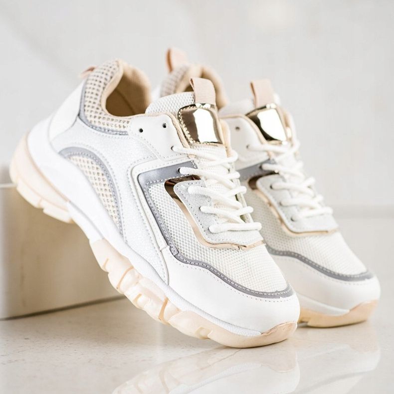 Ideal Shoes Tênis com inserção de brilho branco multicolorido 2