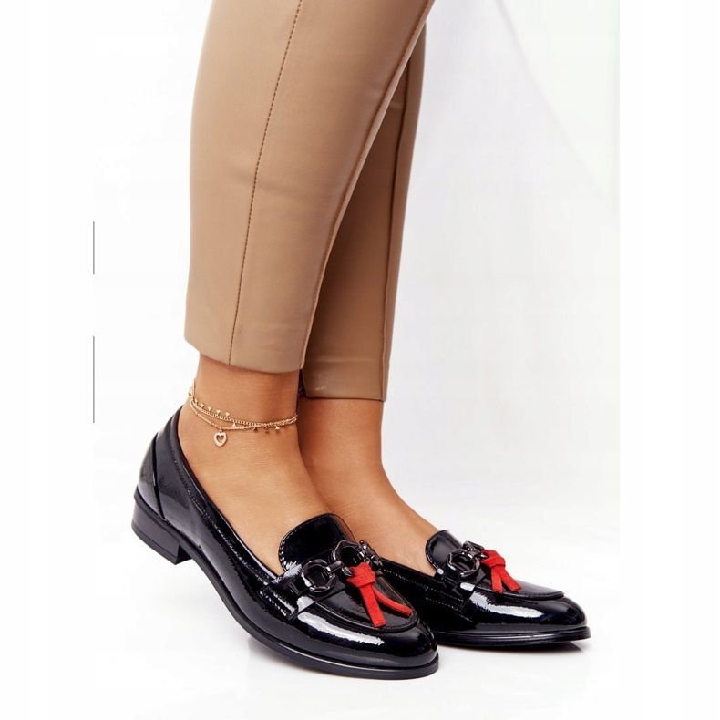 Mocassins elegantes femininos Vinceza 10585 lacado preto vermelho 1
