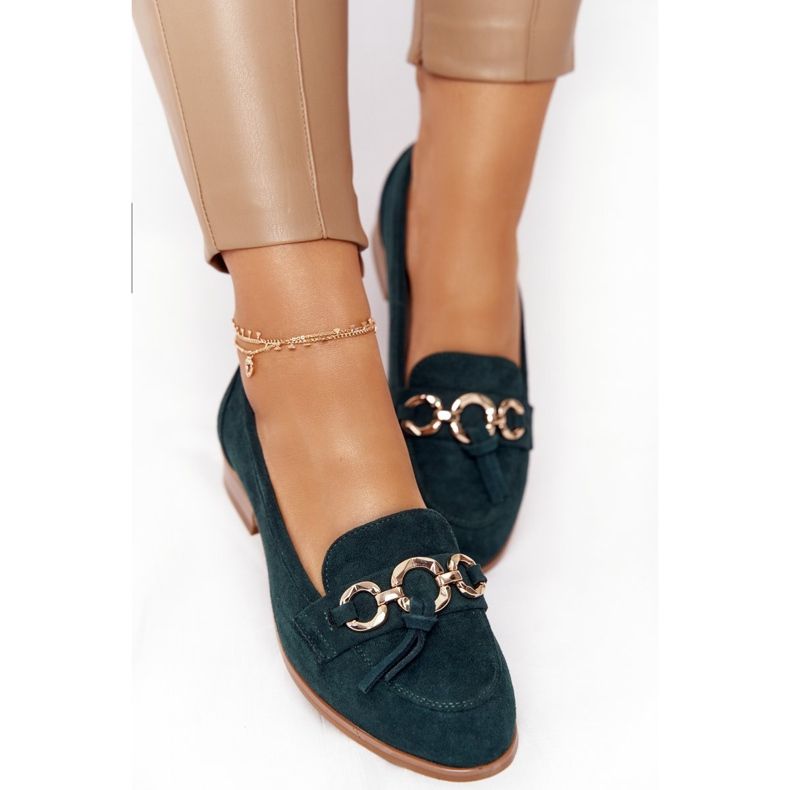 Mocassins Elegantes Femininos Vinceza 10585 Suede Verde dourado 2