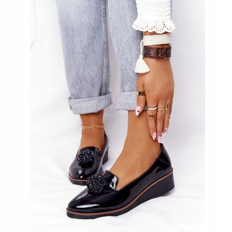 Sapatos elegantes em cunha Vinceza 10580 lacado preto 1