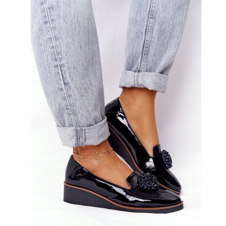 Sapatos elegantes em cunha Vinceza 10580 lacado preto 2