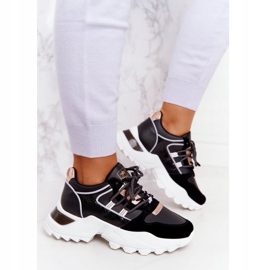 EVE Tênis feminino com sola preta enorme preto dourado 2