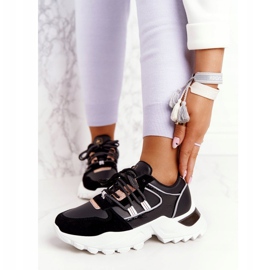 EVE Tênis feminino com sola preta enorme preto dourado 1