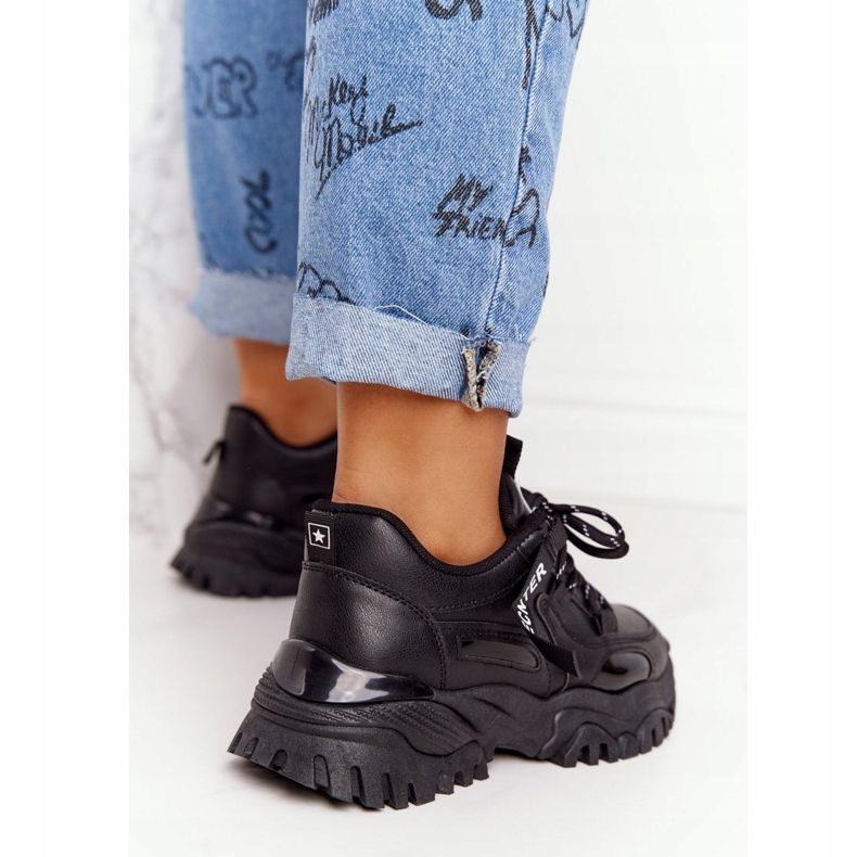 EVE Tênis feminino com sola preta enorme preto 2